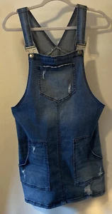 So Distressed Overall Mini Jean Skirt Overalls Size Med - Picture 1 of 6