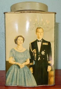Bidone da tè in metallo commemorativo vintage L'incoronazione della regina 1953 - Foto 1 di 8