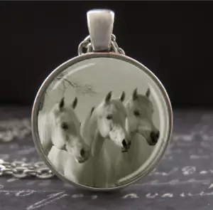 Horse Jewelry for Women Equestrian Necklace Photo Pendant Silver Glass Handmade - Picture 1 of 3