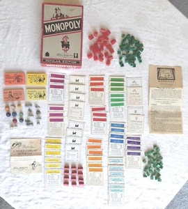 Vintage 1954 MONOPOLY Wooden Houses Hotels Tokens Properties Chance Chest - Picture 1 of 17