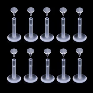 10pc 1.6mm Bar Bioflex Push In Fit Clear Labret Monroe Lip Ear Retainer Piercing - Picture 1 of 4