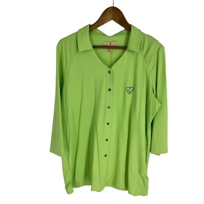 Camisa deportiva Haley para mujer verde brillante manga 3/4 abotonada talla XXL Foto 1 de 4