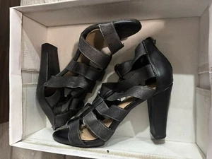Black Strappy High Heel Sandals Women’s Back Zipper Elastic - Free Shipping - Picture 1 of 7