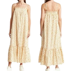 New We Wore What Daisy Print Floral Smocked Midi Dress Ivory Multi Size Medium - Picture 1 of 20