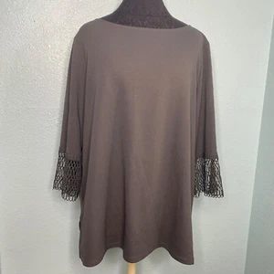 Ann Taylor Factory Blouse Top Shirt Women XL Grey Lace Buisness Casual Modern - Picture 1 of 10