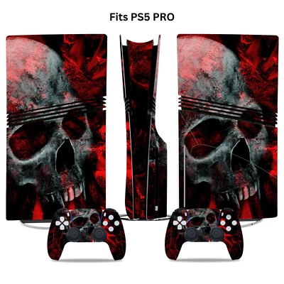 Fits PS5 PRO Disc Console & 2 Controller Horror Skull Vinyl Wrap Skin Decal - Image 1 of 3