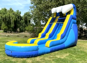 Tsunami Blue Wave 15 Foot Inflatable Water Slide + Commercial 1.5HP Blower - Picture 1 of 15