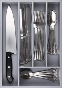 5-Slot Drawer Organizer Kitchen Utensil Cutlery Tray Flatware Holder Gray - Picture 1 of 8