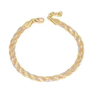 Pure 18K Multi-Tone Gold Chain Women Lucky Woven Braided Bracelet 2.6g/6.7inch - Picture 1 of 7