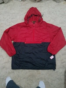 HARRITON M Hooded Pullover 1/4 zip Windbreaker Coach Pocket Red & Black Light - Picture 1 of 5