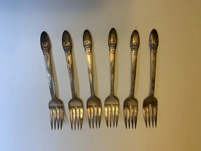 Juego de 6 tenedores de cena Art Deco florales 1847 Rogers Bros First Love, EXCELENTE Foto 1 de 4