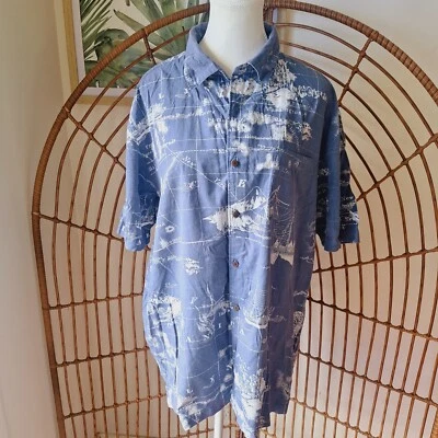 Quiksilver Waterman Collection Blue Atlas Print Shirt L Button Up Loud Print EUC - Image 1 of 4