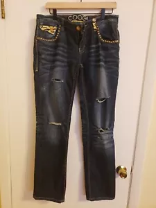 Vintage Women's Coogi Distressed Jeans Studded Tiger Stripe Pockets Size 13/14 - Picture 1 of 11