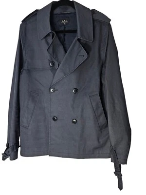 APC Mens Jacket Size Extra Large Gray Double Breasted Trench Details Cotton - Image 1 of 4