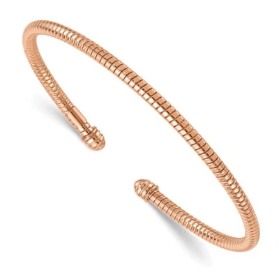 Brazalete Brazalete Brazalete Oro Rosa 14K Pulido y Acanalado 3mm Regalo Perfecto para Ella Foto 1 de 2
