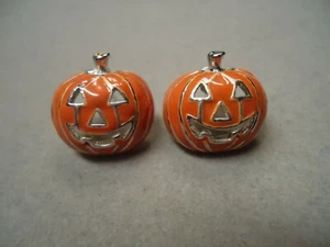 Alte orange Emaille Kürbis Herbst Herbst Ernte Erntedank Halloween Ohrringe - Bild 1 von 4