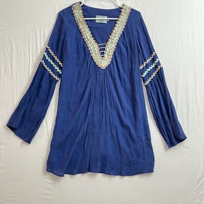 Judith March Blue Boho Long Flutter Sleeve Midi Size L Peasant Farm - Image 1 of 4