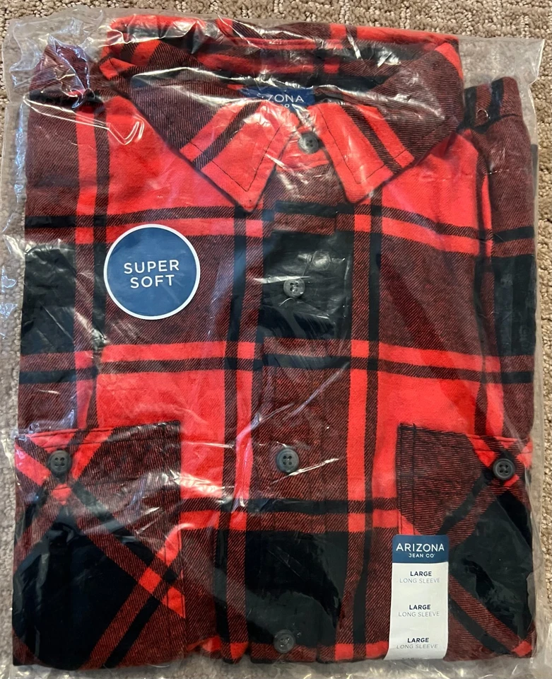 Camisa Arizona Jean Co Buffalo de franela a cuadros con botones para hombre talla L roja negra Foto 1 de 1