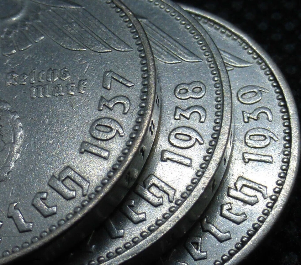 *3x Silver Coin Year Set* Rare Third Reich WW2 2 Reichsmark Hindenburg Lot - Image 1 of 4