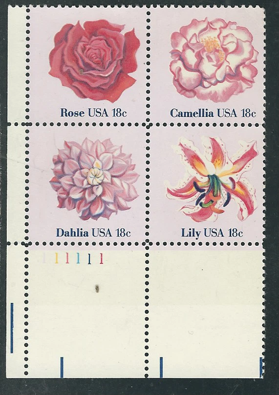 Scott # 1876/9...18 Cent.. .Flowers.... Plate Block - Image 1 of 1