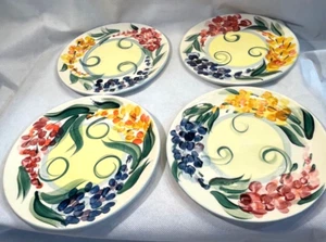 4 Gail Pittman 7 1/2" Garden View Salad Dessert Plates Hand Painted Pottery Set - Picture 1 of 19