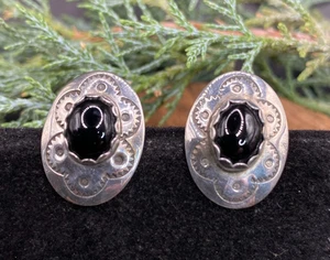 Vintage LGM Indianer Sterling Onyx Concho Ohrringe - Bild 1 von 6