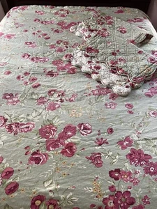 Pottery Barn Manchester ROSE Queen Duvet 2 Shams GREEN PINK Floral - Picture 1 of 16