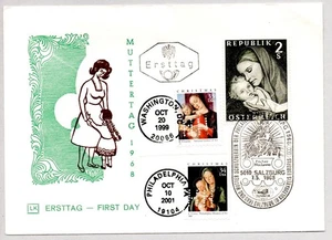 #3355 #3536 NAVIDAD MADONNA Y NIÑO NAKANO PERFINS EE. UU. Y AUSTRIA COMBO FDC - Imagen 1 de 1