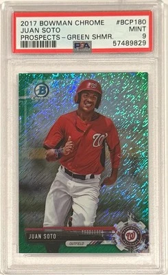 2017 Bowman Chrome #BCP180 Juan Soto Green Shimmer Refractor /99 PSA 9 Low Pop Foto 1 de 2