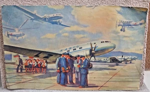 1950s Bulgarian TABSO Airline Airplane Advertising Litho Print Communist Poster - Picture 1 of 5