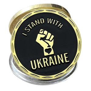 Ständer mit Ukraine Sammlermedaille US-Flagge vergoldet Gedenkmünze - Bild 1 von 7