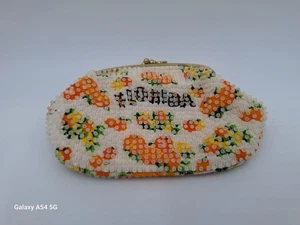 Vintage Florida White Orange Yellow Beaded Coin Purse 1970's Made in Hong Kong - Picture 1 of 11