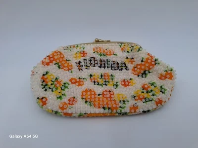 Vintage Florida White Orange Yellow Beaded Coin Purse 1970's Made in Hong Kong - Image 1 of 4