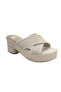 Dolce Vita Womens Block Heel Platform Raffia Sandals White Leather Size 11 - Picture 1 of 7
