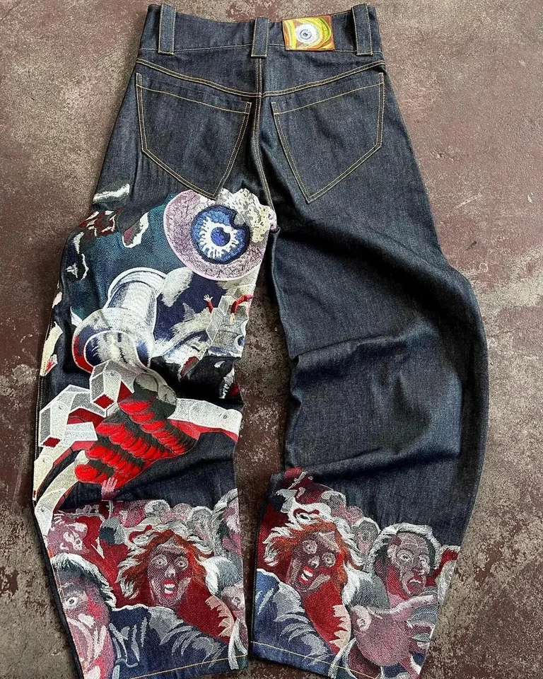 Y2K Punk Harajuku Loose Baggy Jeans with Vintage Embroidery for Men - Image 1 of 1