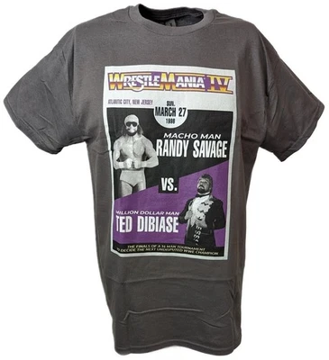 Wrestlemania 4 IV Macho Man Randy Savage vs Million Dollar Man WWE Mens Grey... - Image 1 of 2