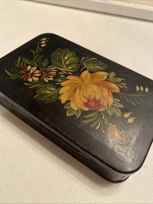 "Caja metálica vintage Tole Ware, caja de baratijas, tocador 6""x 1""" Foto 1 de 4