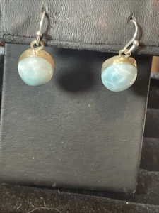 .925 Sterling Silver & Dominican Republicc Larimar HandCrafted Earrings - Picture 1 of 3