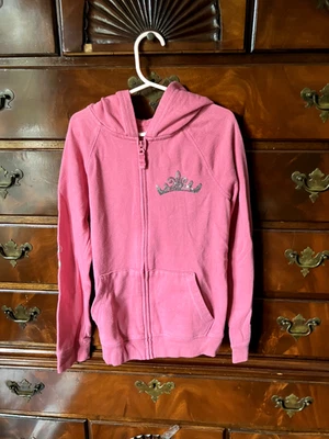 Moletom com capuz Disney Girls Princess Squad rosa com zíper tamanho 8 feijão saltador - Imagem 1 de 4