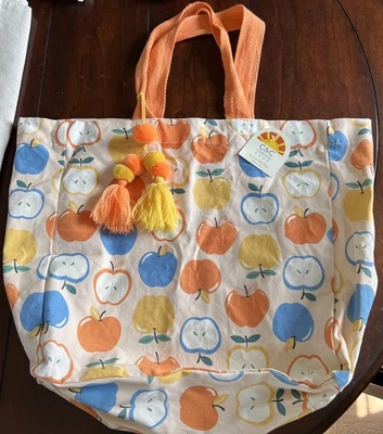 NUEVO CON ETIQUETAS C&C California Hogar Colorido Manzanas Bolso de Mano Lona Grande Profesor Compras Foto 1 de 4