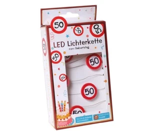 50.Geburtstag LED-Lichterkette im Verkehrsschild Design, 1m mit 10 Lichter, NEU - Bild 1 von 1