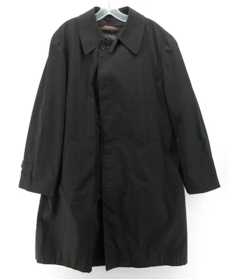 VINTAGE Sears Jacket Men 44 Black Trench Overcoat 70s 80s Lined Button Up * - Image 1 of 4