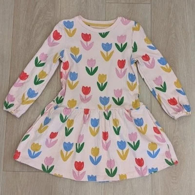 Mini Boden Cosy Sweatshirt Dress Girls Sz 6-7 Tulip Flower Print Pockets Pink - Image 1 of 4