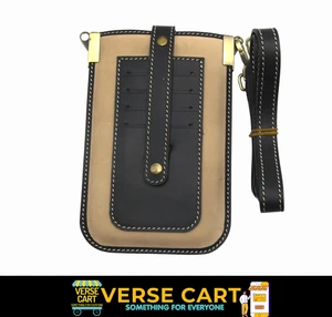 Premium Cow Leather Crossbody Side Pouch – Travel Wallet with Strap & Slots - Picture 1 of 6