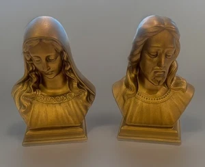 Vintage Holland Form Jesus Maria Büste Figur Statue Gold Bronze Krippe Weihnachten - Bild 1 von 8