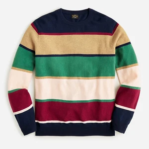 J. Suéter de cuello redondo 100 % cachemir puro Crew para hombre a rayas coloridas $168 NUEVO L - Imagen 1 de 4