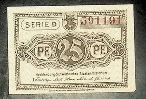 1922 Alemania Mecklemburgo 25 Fennig billete/dinero de emergencia UNC - Imagen 1 de 2