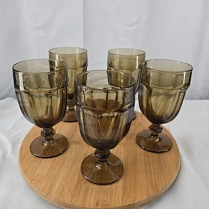 5 VTG Libbey Glasses Goblets Duratuff Gibraltar Smoke Wine Tea Water Stemmed - Picture 1 of 7