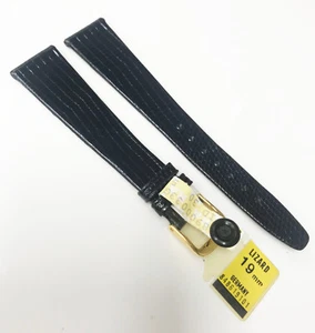 Time Moda Cuero Negro Cuero Genuino 19 mm Tono Hebilla Reloj Banda - Imagen 1 de 5
