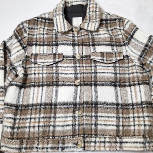 JOIE Wool Blend Jacket Sz L Plaid Cropped Chest Pockets Bonfire Country Core - Picture 1 of 9